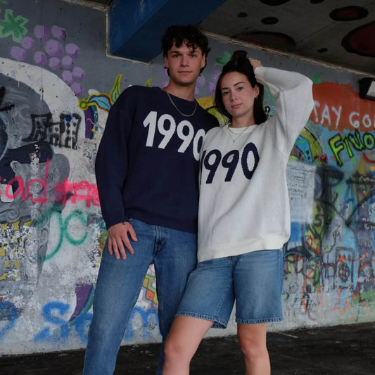 Lix tricot vintage 1990 bleu et blanc en coton.
