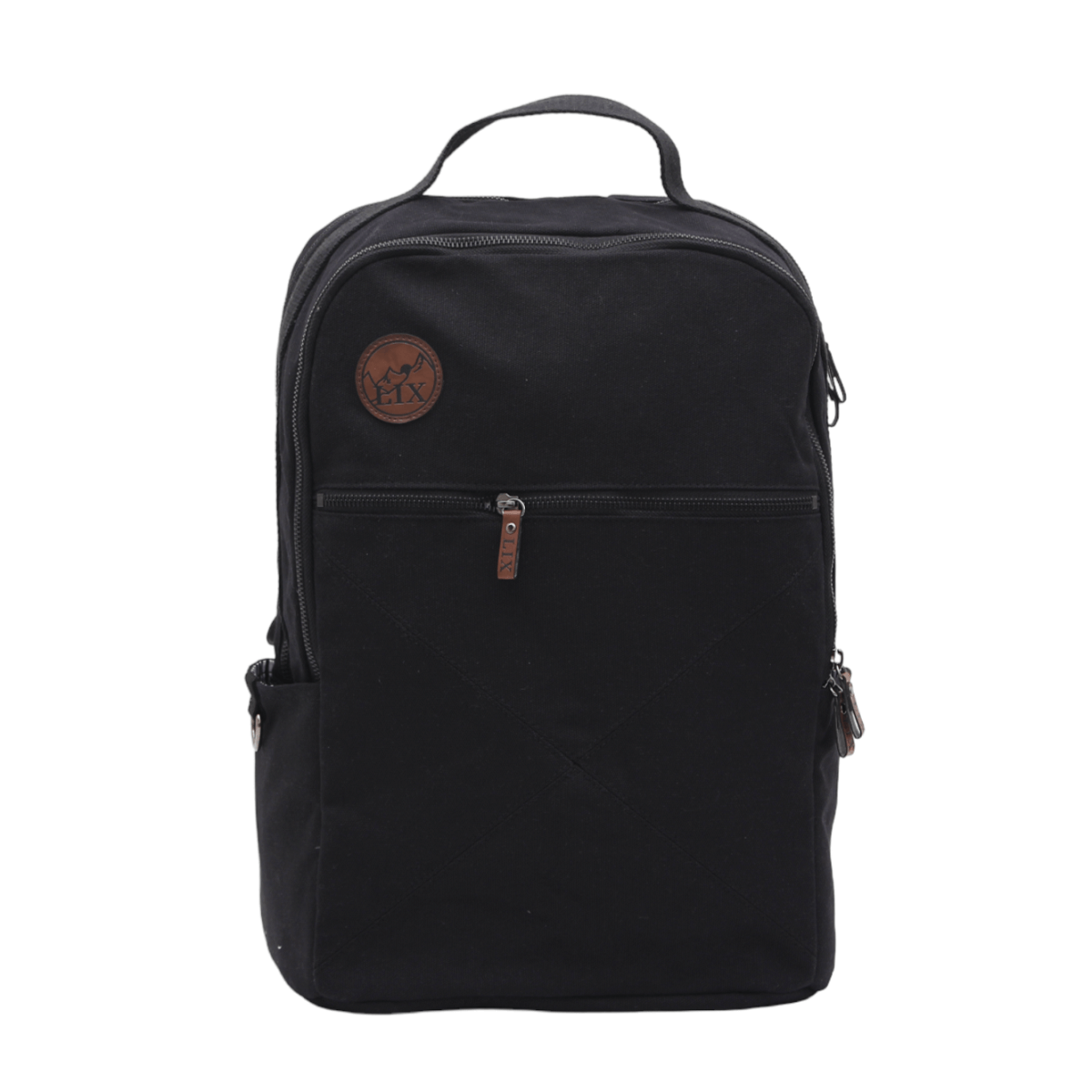 Sac à dos d'école fait en polyester recyclé à partir de bouteilles de plastique récupérées. De couleur noir. Backpack made in canada. Lix. Sac a dos Canada