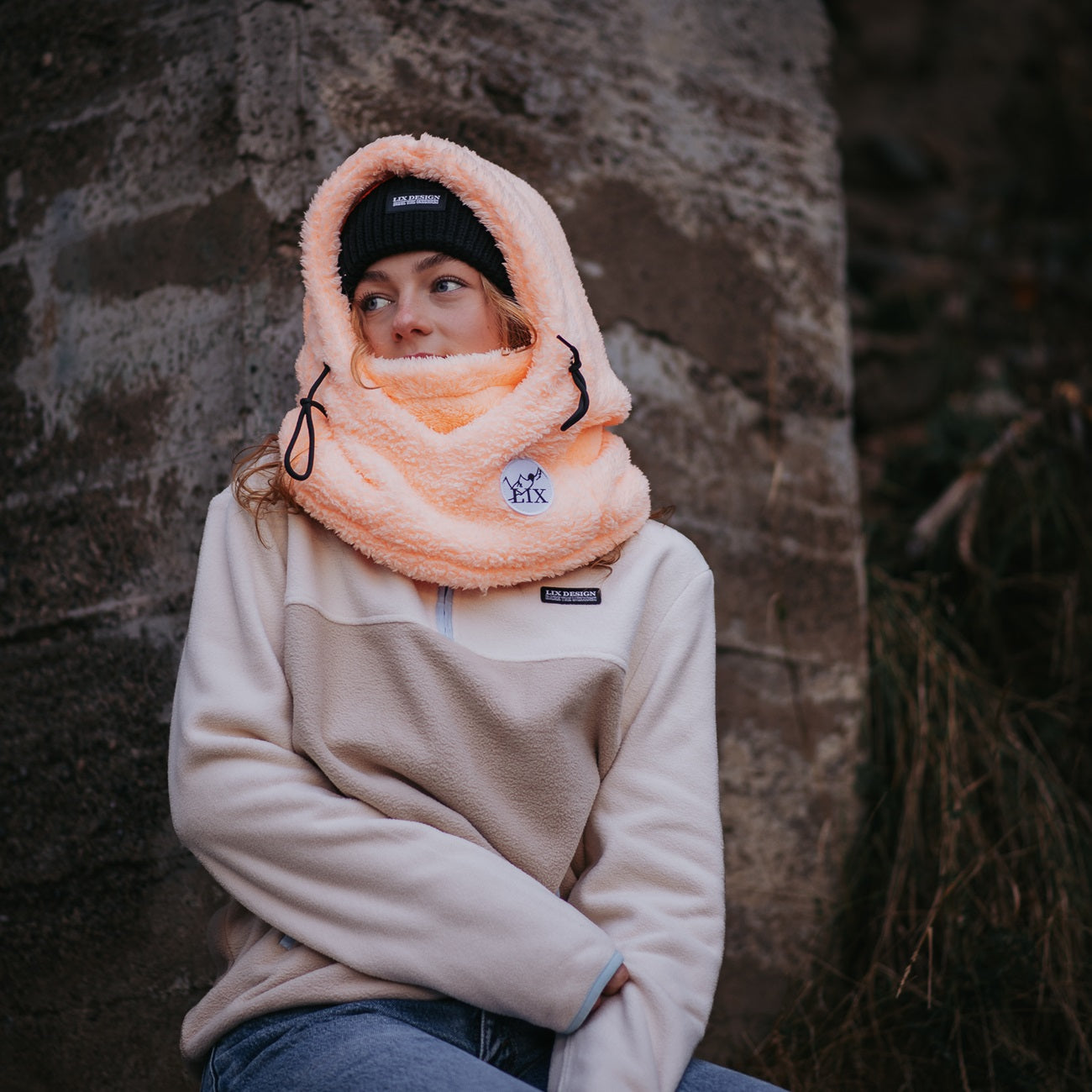 hooder peach rider hood peche mountain hood peach notice the reckless. rider hood bromance. avec capuche ajustable. cache-cou intégrale complet intérieur. Rider hood Lix.