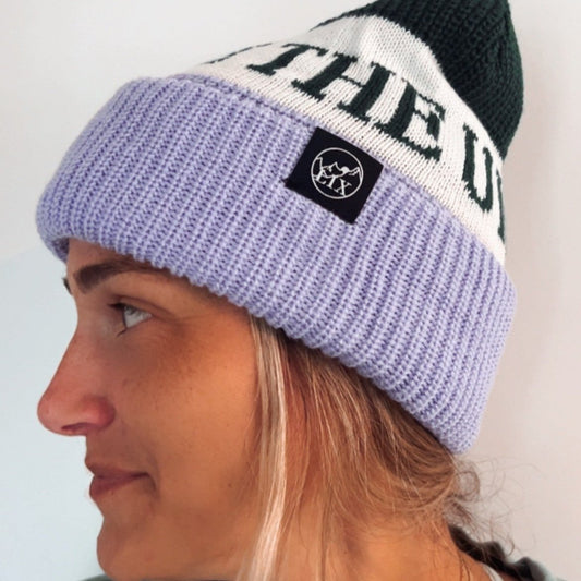 Tuque mauve verte et blanche. Reckless beanie.