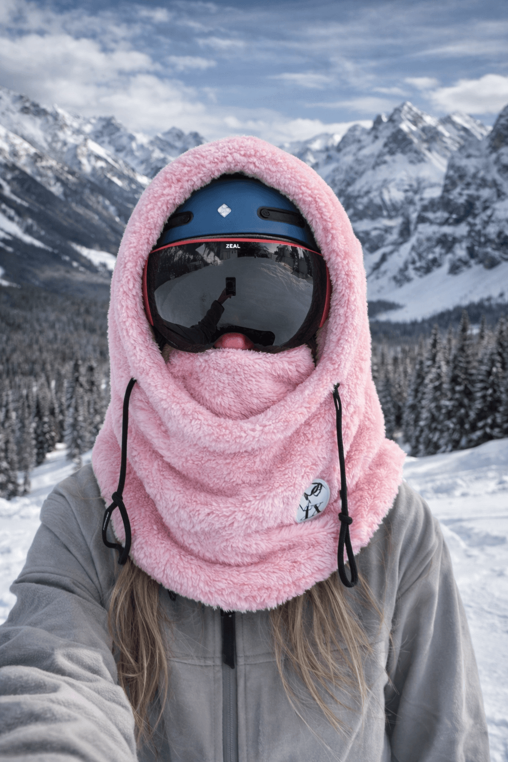 Hooder passe montagne rose parfait pour les hiver en montagne ou dans le nord. 