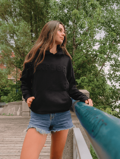 Hoodie Explore noir LIX Design – Pull à capuche Midnight Black, look oversize unisexe.