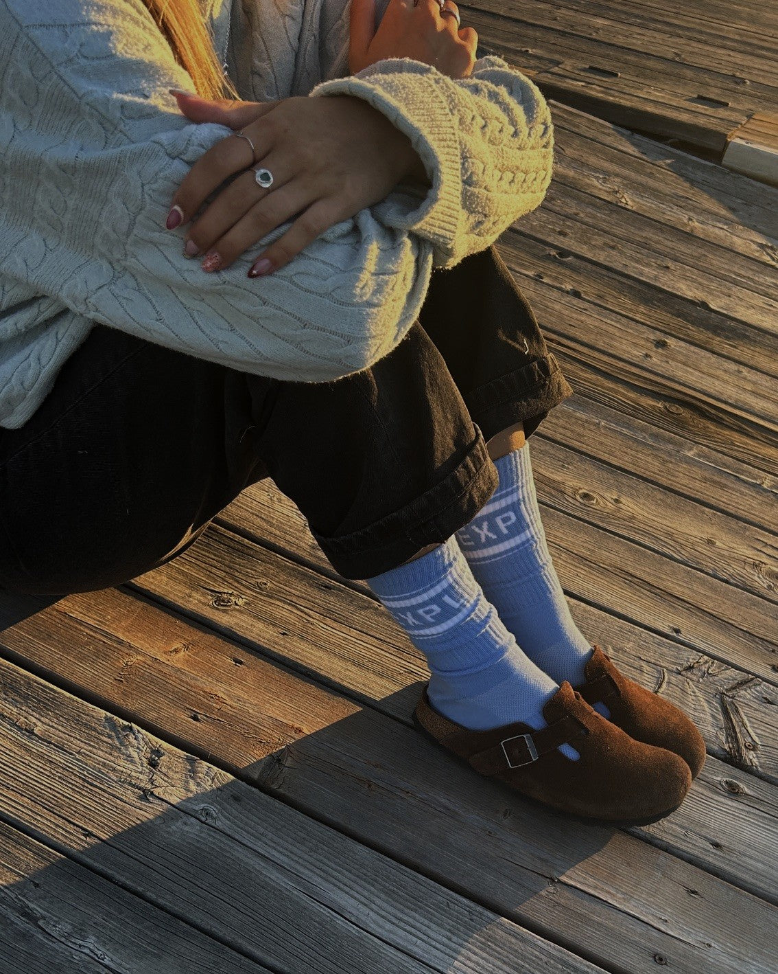 Bas coton bleu LIX Design – Chaussettes Explore Last Light, légères et respirantes.