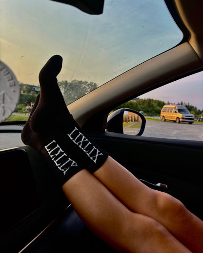 Lix bas noir long en bambou avec lixlix en blanc. 