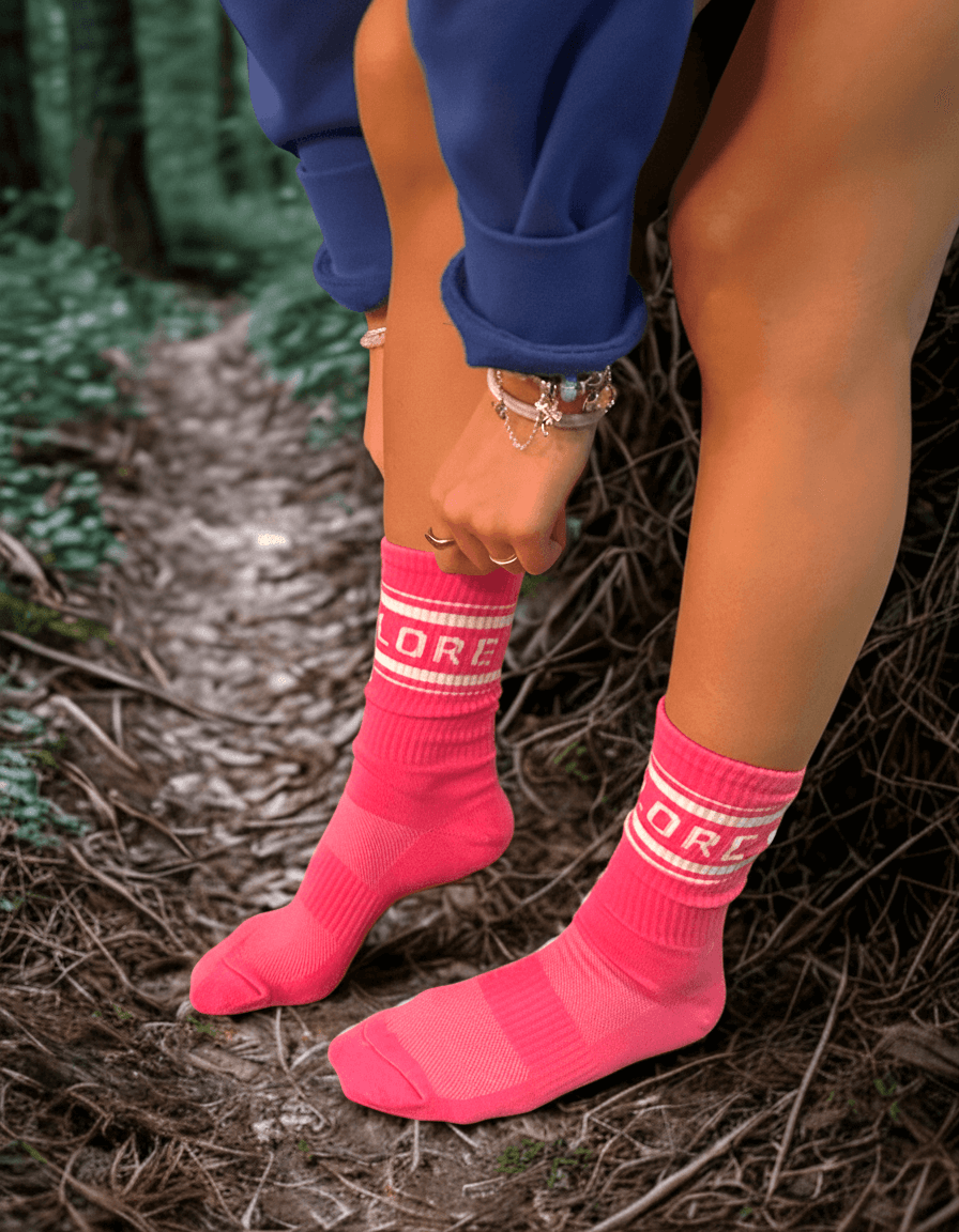 Bas chaussette rose explore en coton rose. 