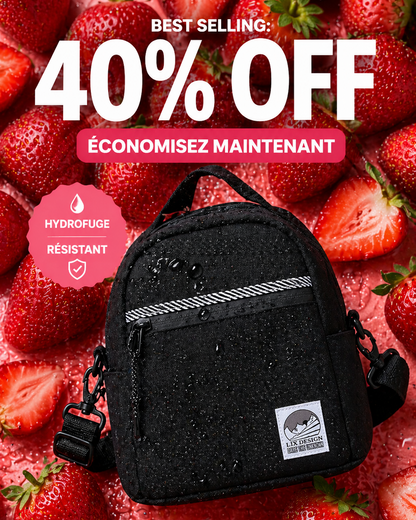 Boite a lunch noir hydrofuge isolées avec bandoulière ajustable et transformable en sac a dos. concu par lix une entreprise québécoise. 