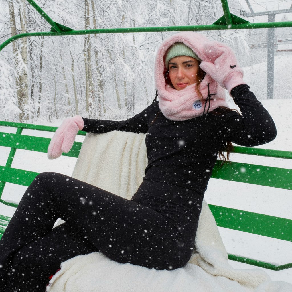 Lix hooder de couleur rose avec des mitaines rose. 