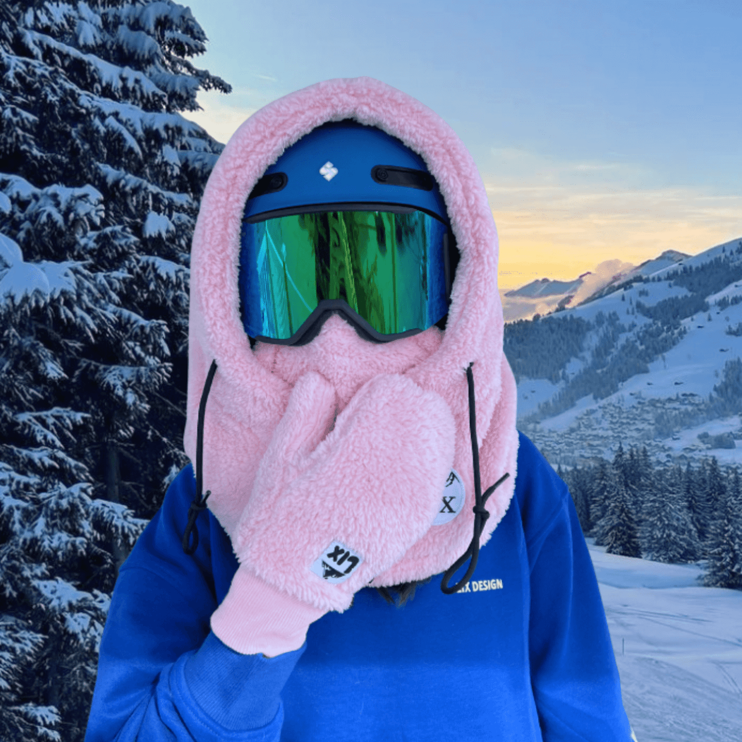 Hooder, passe montagne rose pour les ski et les journées froides. 