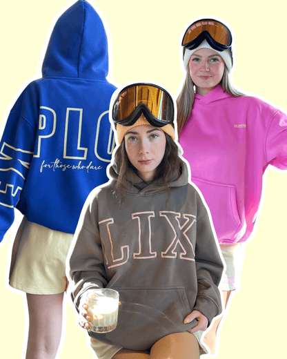 Trio de hoodie Sr avec le chandail rose le hoodie bleu et le hoodie brun.
