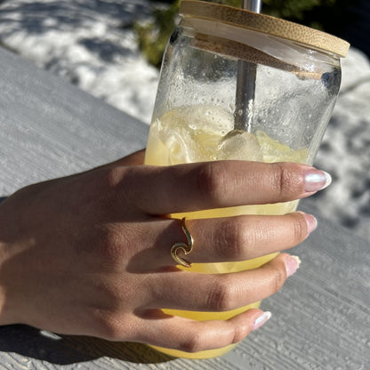 Bague en acier inoxydable plaqué or 18K en forme de vague 