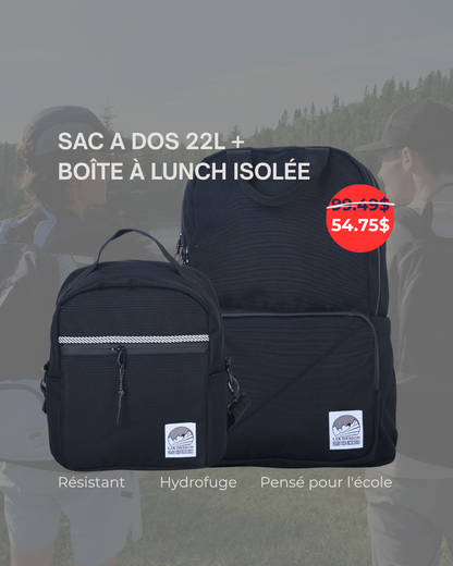 Combo sac d'école et boîte à lunch noir LIX Design – Set école écoresponsable québécois.