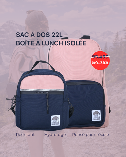 Combo sac d'école et boîte à lunch rose LIX Design – Set école écoresponsable québécois.