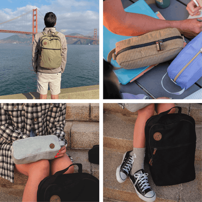 Un rabais de 15% sur l'ensemble back to school comprenant un sac a dos lily noir, vert ou jaune, et un étui9 en corduroy bleu, beige ou noir. 