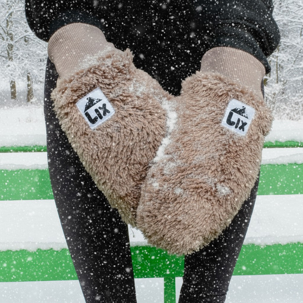 Mitaine brune en fluffy polaire.