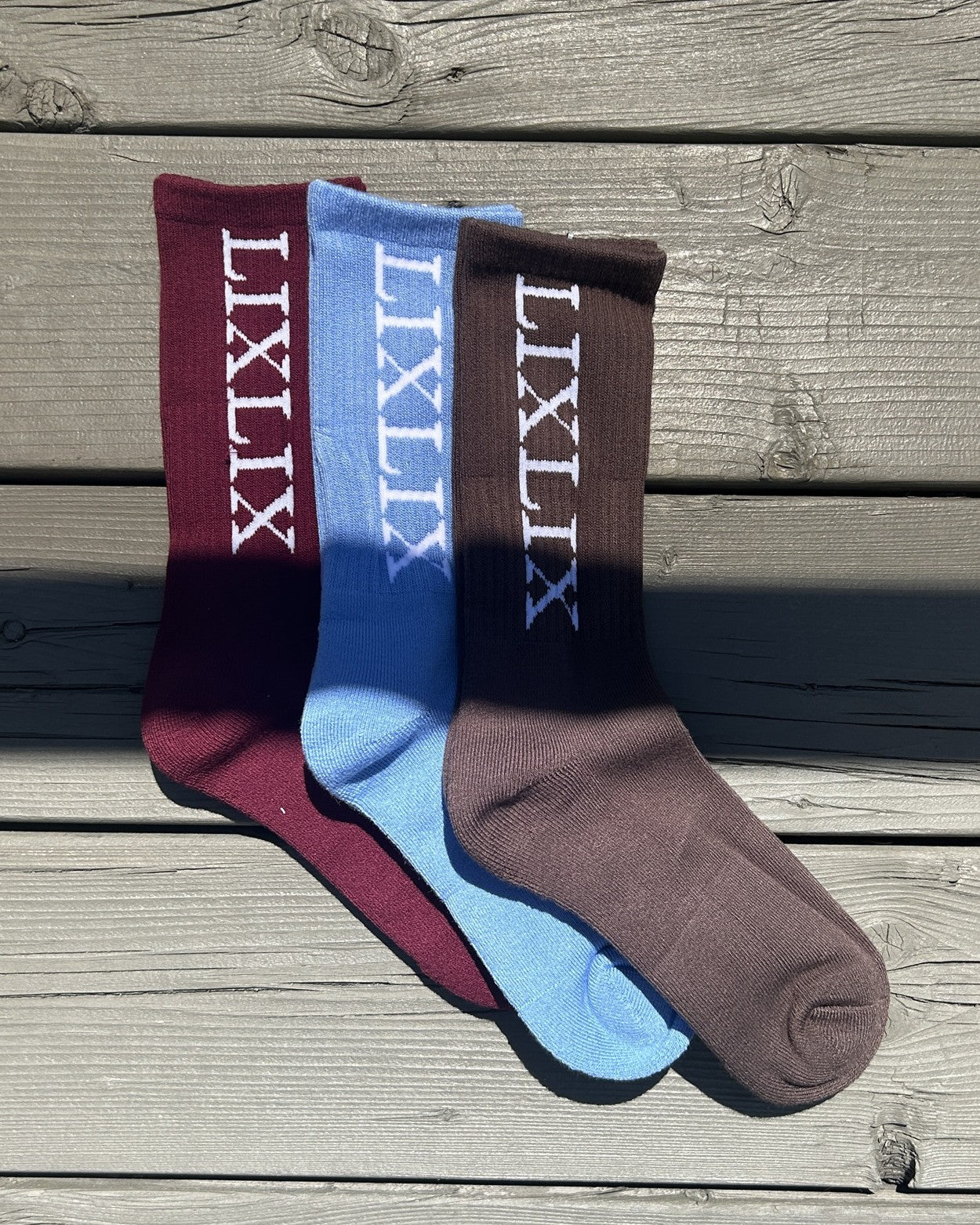 Trio bas bambou Last Light LIX Design – 3 coloris, matière naturelle et respirante. Bourgogne, bleu pâle, brun.